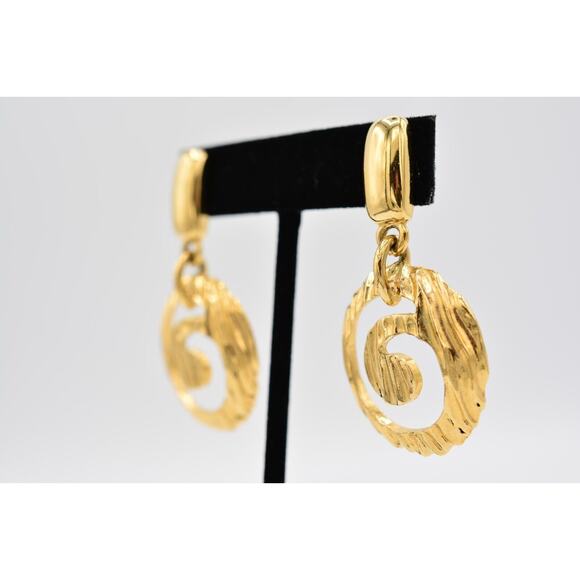 Givenchy Vintage Dangle Earrings Brushed Gold Dangle Shiny Signed 1980s BinAK - Picture 2 of 12